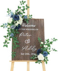 2pcs Wedding Welcome Sign Flowers,Dusty Blue Faux Floral Swag,Artificial Flower Garland for Fall Wedding Bridal Shower Graduation Party Prom Entrance Sign Decor (Stand not Included) by Xysgloriv