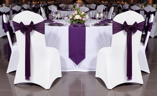 MDS Pack of 50 Chiffon Chair Sashes for Wedding & Event Décor - Eggplant - Image 2