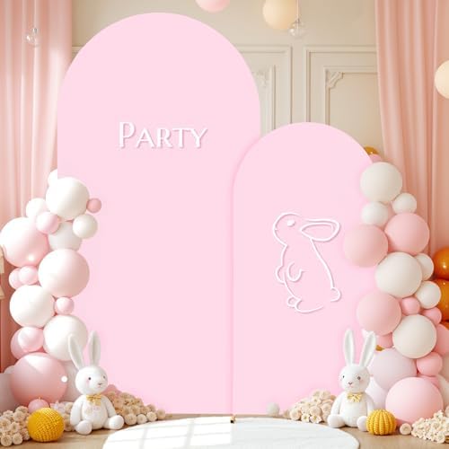 Pink Arch Backdrop Cover 2 Set - 7.2FT, 6FT Spandex Fitted Wedding Arch Stand Covers Round Top Chiara Arch Backdrop Stands Cover for Birthday Parties Banquet Photo Background Decoration - Image 4
