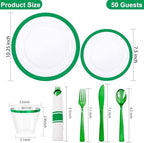 I00000 350 Green Plastic Plates, Clear Disposable Dinnerware Set for Party - Image 3