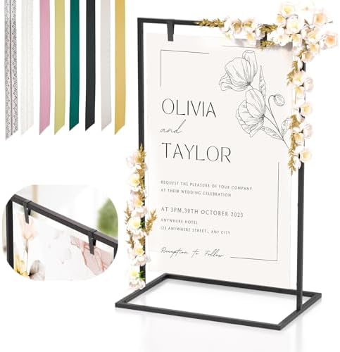 50H" Wedding Welcome Sign Stand with 8 Pair Satin Ribbon & 2 Leather Strap by Cathyeen