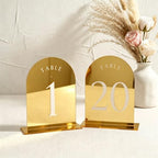 UNIQOOO Gold Mirror Arch Wedding Table Numbers with Stands 1-20, 5x7 Acrylic Display Signs and Holders, Pack of 20, Perfect for Centerpiece, Reception, Decoration, Party, Anniversary, Event by UNIQOOO