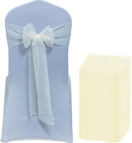 MDS Pack of 100 Organza Chair Sashes for Wedding & Event Décor – Ivory by MDS