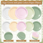 Zhehao 175 Pcs Pink and Green Party Plates Cups Napkins Set - Image 4