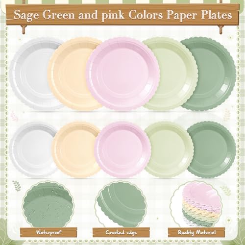 Zhehao 350 Pcs Pink and Green Party Plates Cups Napkins Set - Image 4