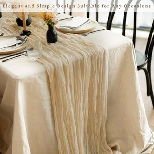 10FT 12 Pack Beige Cheesecloth Table Runner 20 x 120 Inch Long Rustic Gauze Fabric Cheese Cloth Table Runner for Wedding Bridal Baby Shower Table Decorations Boho Sheer Birthday Party Table Decor - Image 7