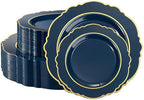 realluck 100PCS Navy Blue and Gold Plastic Plates,Elegant Plates Reusable by Realluck