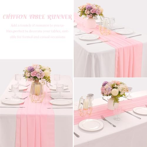 6 Pack 10Ft Pink Valentine's Day Chiffon Table Runner 29x120 Inches Sheer Fabric Table Runner Romantic Wedding Runner for Thanksgiving Christmas Bridal Shower Decorations（Pink） - Image 3