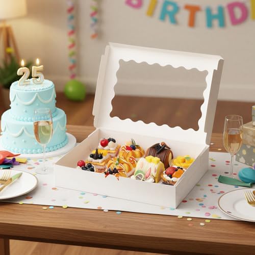 Moretoes 60pcs Bakery Boxes with Window, 14x10x2.5 Inch White Treat Boxes - Image 7