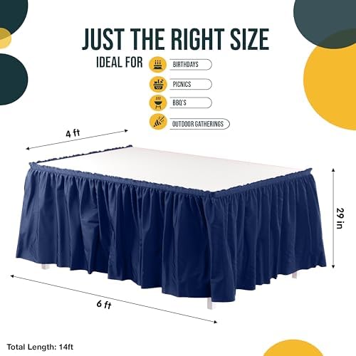 Exquisite Navy Table Skirt 12 Pack 29" X 14 Ft Long Black Table Skirts for Rectangle Tables 6ft Plus or Round Tables - Ruffle Table Skirt with Adhesive Strip - Gender Reveal Decor & Party - Image 2