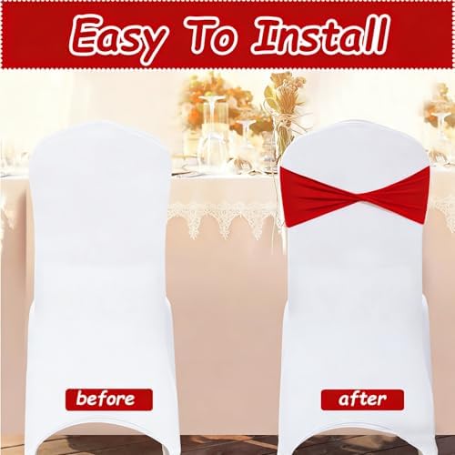Red Chair Sashes Bows100 Pcs Red Chair Sashes Elastic Chair Cover Bands Ties Without Buckle for Wedding Birthday Party Ceremoney Events Decoration - Image 4