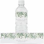 Personalized Water Bottle Labels with Choice of 30 Flower Styles - Choose Font and Pre-Made Phrases or Design Custom Text - LABELS ONLY (001 Eucalyptus, 2 inch (8.5x2")) by ThePaperedWedding