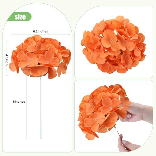 AVIVIHO 65pcs Fake Flowers Orange Hydrangea Artificial Flowers Bulk (Not Squished, No Steaming Need) Silk Flowers with Stems for Wedding Decor,Home,Baby Shower,Table Centerpieces Decoration - Image 4