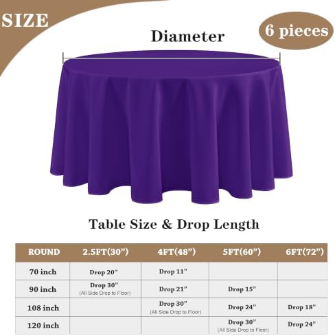 Fitable 6 Pack Purple Tablecloths 90 Inch Round for 36"-72" Tables - Image 5