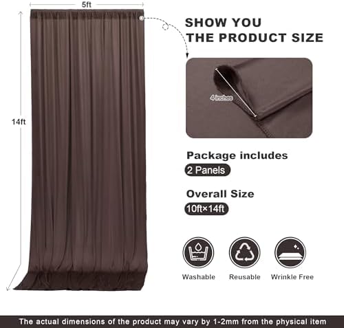 10x14ft Brown Backdrop Curtains for Wedding Party, 2 Panels 14 ft Long Back Drop Cloth, Wrinkle-Free Polyester Drapes for Birthday, Baby Shower, Stage Photography Background - Image 6