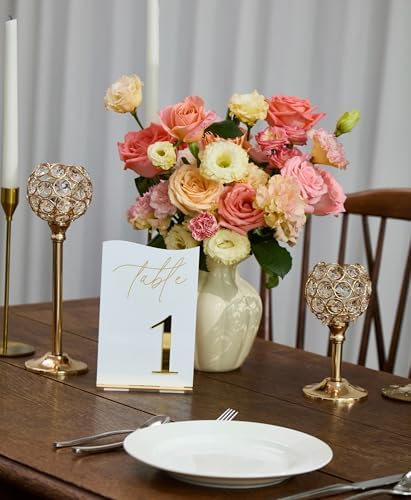Gold Mirrored Acrylic Wedding Table Numbers 1-10 Set, Self-Standing Modern Arched Signs for Reception Seating, Anniversary & Bridal Shower, Elegant Wedding Decor (5x7 Inches) - Image 7