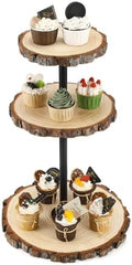 Chunful Rustic 3 Tier Round Natural Wood Cupcake Dessert Stand, Cup Cake Tower Stand Holder, Wooden Cake Display Tiered Centerpiece for Party, Birthday, Wedding, Baby Shower, Holiday Decoration by Chunful