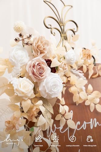 Ling's moment Welcome Sign Flowers, Wedding Floral Swag, White and Beige - Image 3