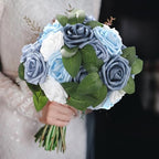 100 Pcs Artificial Foam Rose Flower Faux Bouquet Wedding Fake Rose Gift for Mother's Day Women DIY Bridal Shower Party Table Birthday Home Spring Decor (Blue and White Gradient) - Image 3