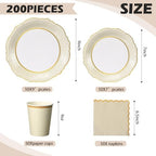 Tioncy 200 Pcs Party Plates Cups Napkins Set Serve 50 Gold,Nude - Image 2