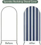 Strip Spandex Arch Backdrop Cover 7.2FT for Balloon Garland Nautical Farmhouse Strip Navy Blue Double-Sided Chiara Backdrop Stand Cover Elastic Fabric Background for Birthday Party Baby Shower Decor - Image 4