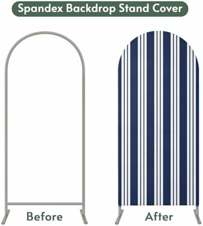 Strip Spandex Arch Backdrop Cover 7.2FT for Balloon Garland Nautical Farmhouse Strip Navy Blue Double-Sided Chiara Backdrop Stand Cover Elastic Fabric Background for Birthday Party Baby Shower Decor - Image 4