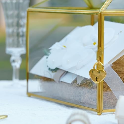 12.6" x 5.9" x 9" Wedding Cards Box with Slot and Lock, Glass Card Holder for Party Reception, Centerpiece, Home Decorative, Gold (Glass Box Only) Slot Length 7.3 Inches - Image 4