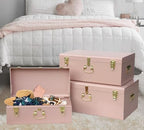 Vixdonos Decorative Box Set of 3 Metal Trunks Chest with Safety Lock Clasp for Treasure Organization and Home Dorm Decor,26.8x16.5x11Inches - Image 5