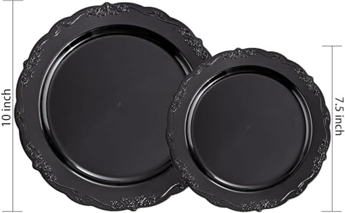 U-QE 100PCS Black Plastic Plates, Heavy Duty Black Plates - Image 2
