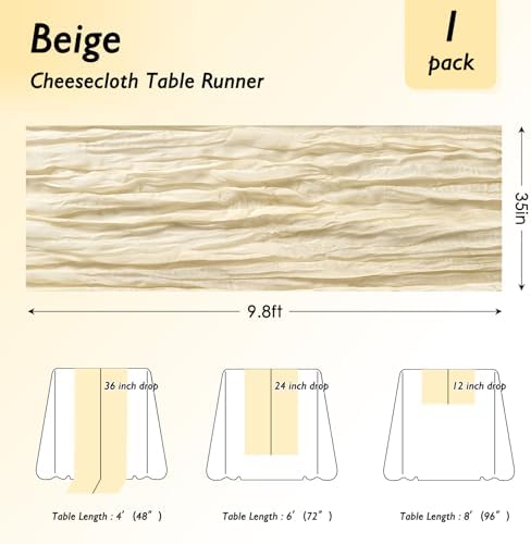 6 Pack Ivory Cream Cheesecloth Table Runner 120 Inch Boho Wedding Decor - Image 2