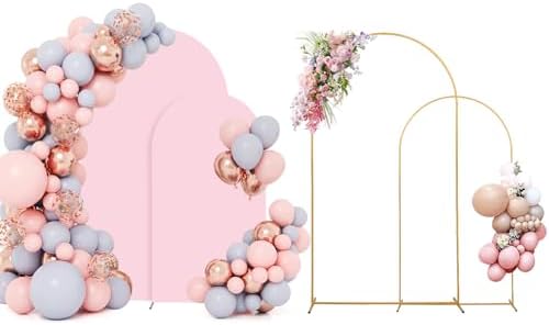 SuuWoee Wedding Arch Backdrop Stand Set of 2 With Pink Cover (7.2FT+6FT) by SuuWoee