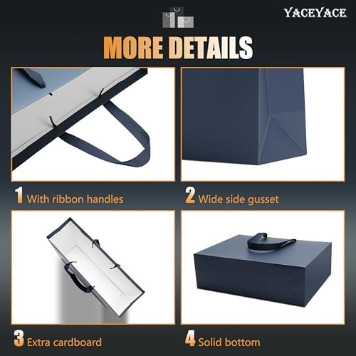 YACEYACE Navy Blue Gift Bags Bulk, Large Size 12.5"x4.5"x11" Navy Blue - Image 4