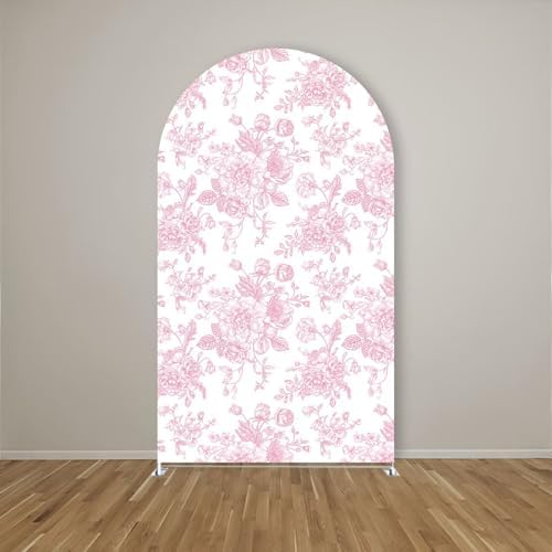 Peach Pink Floral Arched Backdrop Covers Double-Sided Stretchy Arch Stand Cover for Girls Birthday Baby Shower Fiesta Party Decoration Supplies(No Stand!) - Image 2