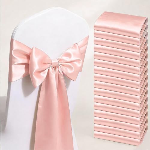 Blush Pink Chair Bows Sashes 50 Pack, Gankar Satin Light Rose Gold Chair Ribbons Ties for Wedding Party Birthday Gender Reveal Decoration by GANKAR