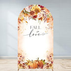 Fall in Love Arch Backdroop Cover 7.2ft Autumn Bridal Shower Pumpkin Floral Flower Wedding Engagement Baby Chiara Wall Stretchy Fitted Fabric Arched Photo Booth Background Welcome Sign (4x7.2ft) by Unknown