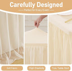 Champagne Table Cloth Rectangle 6ft Stretch Fitted Tulle Tablecloth Spandex Rectangular Table Cover with Ruffle Skirt for Wedding Baby Shower Birthday Party Banquet Cake Dessert Table Decor - Image 5