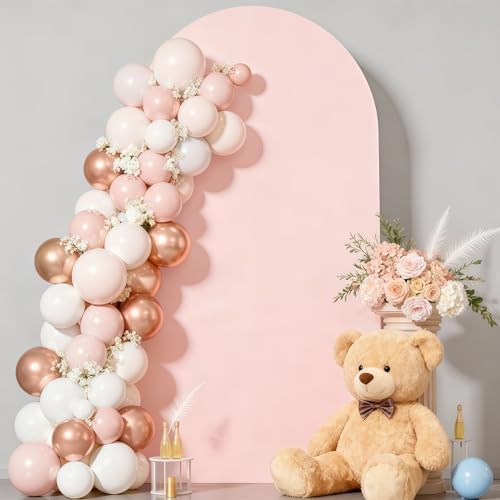 7.2FT Pale Pink Arch Backdrop Cover - Polyester Fitted Wedding Arch Stand Covers Round Top Chiara Arch Backdrop Cover for Birthday Party Banquet Photo Background Decoration by WishCare