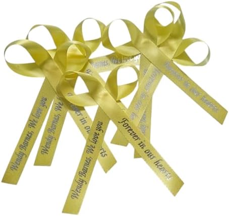 25 Personalized Ribbons Assesmbled Bows Custom Bridal Shower Favor Party Favors Wedding Bridesmaid Memorial Ribbons Funeral Baby Invitations Mis XV años Quinceanera (Yellow Ribbon) - Image 5