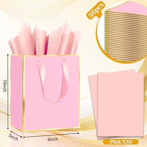Epoesch 36 Pack Gift Bags with Handles & 36 Tissue Papers – 8x5x10 Inches - Image 2
