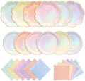 144 Pcs 48 Guests Iridescent Pastel Party Plates and Napkins by Skybooly