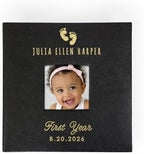 Personalized Engraved Baby Feet Leatherette Photo Album, First Birthday Gift, Baby Scrapbook by GiftsForYouNow