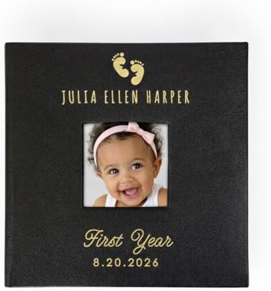 Personalized Engraved Baby Feet Leatherette Photo Album, First Birthday Gift, Baby Scrapbook by GiftsForYouNow