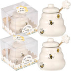 Ceramic Bee-Happy Honey Pot with Dipper，Honey Jar Serving Set with Exquisiting Package for Wedding Favor,Bridal Shower Favor, Baby Shower Favor，Party Favor (6, Scrolling) - Image 5