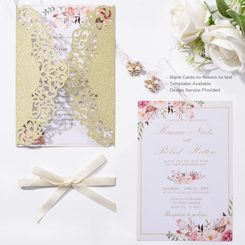 50PCS Gold Wedding Invitations, with Blank Cards Custom Your Party Invites - Image 4