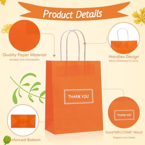 100 Pcs Thank You Paper Bags, 8 x 4 x 10 in, Handles, 6 Fall Colors - Image 5