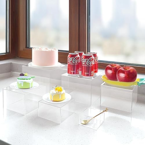 6 Pcs Buffet Risers and Stands, Acrylic Display Box(8" 7" 6" 5" 4" 3") - Image 3