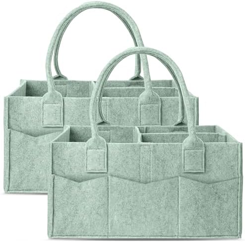 Cute Castle 2 Pack Diaper Caddy Organizer - Portable Baby Caddy Organizer with Handle, Nursery Storage Bin and Car Organizer for Girls, Boys - Baby Gift Basket - Green, Large by Cute+Castle