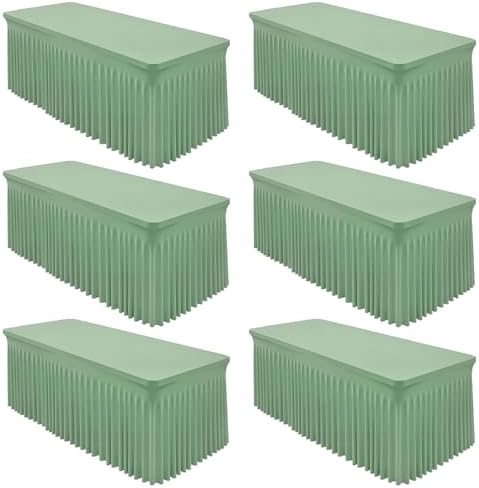 6 Packs Sage Green Spandex Table Cloths 8 Foot, Fitted Stretch Table Cover with Skirts 30x96 Inch, Wrinkle-Free Floor Length Tablecloths Rectangular for Weddings Parties Banquets Events Decorations by Shillance