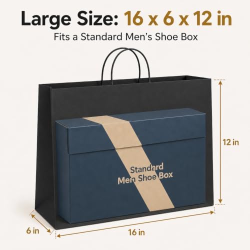 GSSUSA Black Paper Bags with Handles, Large Shopping Bags 16x6x12, 100 Pack - Image 2
