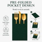 100Pcs Green Napkins Disposable Linen Feel Dinner Paper Napkins with Built-in Flatware Pocket, 16in x 16in Airlaid Paper Pre-Folded Napkin for Silverware Baby Shower Easter Wedding Birthday Party - Image 6